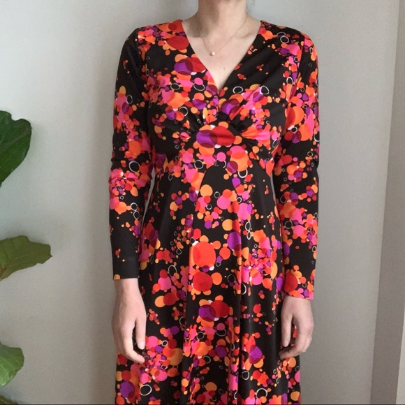 Vtg Maxi Dress Handmade Long Sleeves Multicolored - Picture 2 of 16